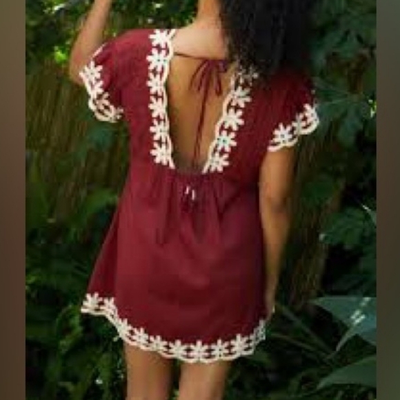 By Anthropologie Pintuck Embroidered Mini Dress Red Size‎ S - Picture 11 of 11